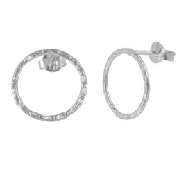 Sterling Silver Textured Circle Stud Post Earrings