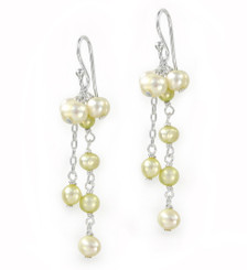 Sterling Silver Cultured Pearl Cluster Link Drop Earrings, Yellow