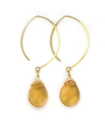 Gold Plated Sterling Silver Teardrop Crystals on Modern Elliptical Hook Earring, Yellow