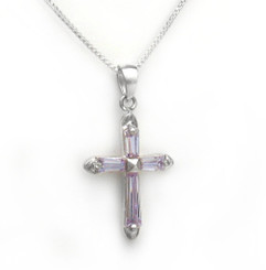 Sterling Silver Sparkling Stone Cross Pendant Necklace, June Lavender