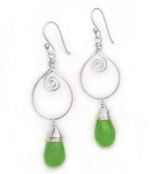 Sterling Silver Wire Work Teardrop Charm Stone Drop Earrings, Sea Green