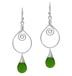 Sterling Silver Wire Work Teardrop Charm Stone Drop Earrings, Spring Green