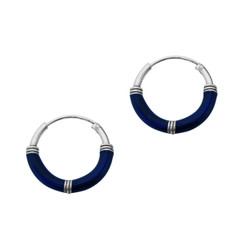 Sterling Silver Bali Coil Design Color Coated 14mm Hoop Earrings, Navy