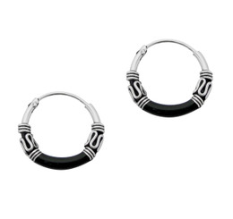 Sterling Silver Bali Design Color Coated 14mm Hoop Earrings, Black
