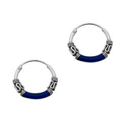 Sterling Silver Bali Design Color Coated 14mm Hoop Earrings, Navy