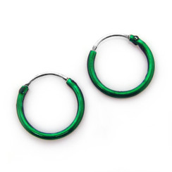 Sterling Silver Color Coated 12mm Hoop Earrings, Green