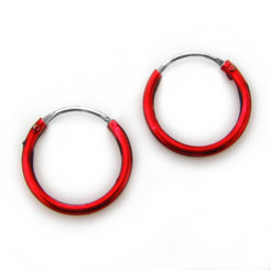 Sterling Silver Color Coated 12mm Hoop Earrings, Red