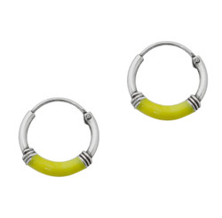 Sterling Silver Color Coated Center Bali Coils 12mm Hoop Earrings, Yellow