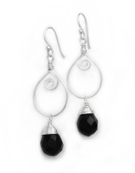 Sterling Silver Wire Work Teardrop Charm Stone Drop Earrings, Black