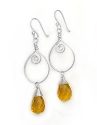 Sterling Silver Wire Work Teardrop Charm Stone Drop Earrings, Yellow