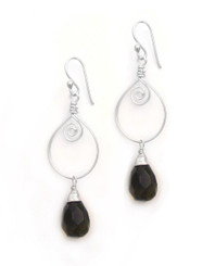 Sterling Silver Wire Work Teardrop Charm Stone Drop Earrings, Smoky