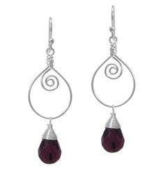 Sterling Silver Wire Work Teardrop Charm Stone Drop Earrings, Purple