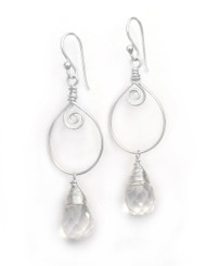 Sterling Silver Wire Work Teardrop Charm Stone Drop Earrings, Clear