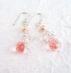 Sterling Silver Suzie Teardrop Cultured Pearl Beads Drop Earrings, Cherry Quartz