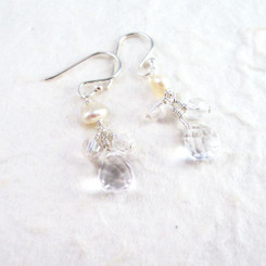 Sterling Silver Suzie Teardrop Cultured Pearl Beads Drop Earrings, Clear