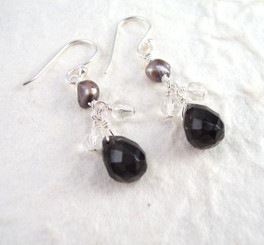 Sterling Silver Suzie Teardrop Cultured Pearl Beads Drop Earrings, Black