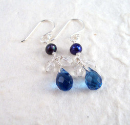 Sterling Silver Suzie Teardrop Cultured Pearl Beads Drop Earrings, Midnight Blue