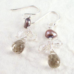 Sterling Silver Suzie Teardrop Cultured Pearl Beads Drop Earrings, Smoky