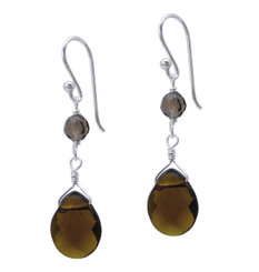 Sterling Silver Top Stone and Teardrop Drop Earrings, Smoky