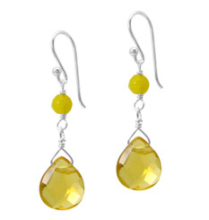 Sterling Silver Top Stone and Teardrop Drop Earrings, Yellow