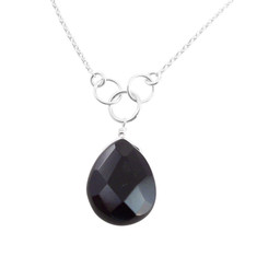 Sterling Silver Teardrop  Three Circle Link Necklace, Black