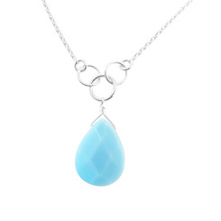 Sterling Silver Teardrop  Three Circle Link Necklace, Sky Blue