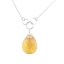 Sterling Silver Teardrop  Three Circle Link Necklace, Yellow