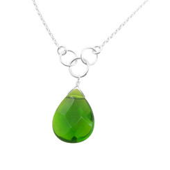 Sterling Silver Teardrop  Three Circle Link Necklace, Spring Green