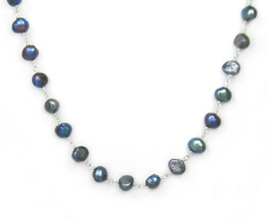 Sterling Silver Cultured Pearl Wirewrapped Link Necklace, Peacock