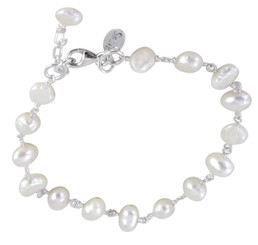 Sterling Silver Cultured Pearl Wirewrapped Link Bracelet, White