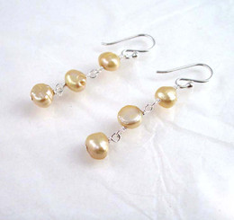 Sterling Silver Cultured Pearl Wirewrapped Link Earrings, Champagne