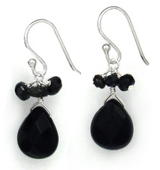 Sterling Silver Crystal Briolette Drops and Stone Cluster Earrings, Black