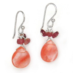 Sterling Silver Crystal Briolette Drops and Stone Cluster Earrings, Cherry Quartz