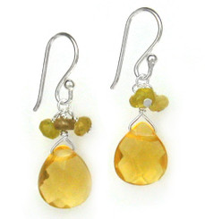 Sterling Silver Crystal Briolette Drops and Stone Cluster Earrings, Yellow