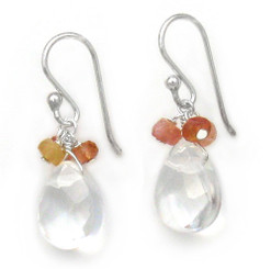 Sterling Silver Crystal Briolette Drops and Stone Cluster Earrings, Clear