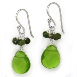Sterling Silver Crystal Briolette Drops and Stone Cluster Earrings, Spring Green