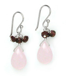Sterling Silver Crystal Briolette Drops and Stone Cluster Earrings, Pink