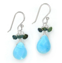 Sterling Silver Crystal Briolette Drops and Stone Cluster Earrings, Sky Blue