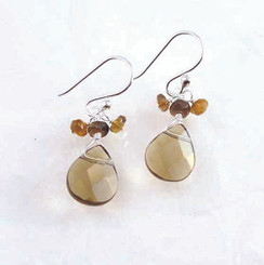 Sterling Silver Crystal Briolette Drops and Stone Cluster Earrings, Smoke