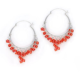 Sterling Silver Hoop Sparkling Crystals Wire Wrapped Cluster Earrings, Paparadcha