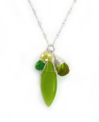 Sterling Silver Eliptical Cut Stone Cluster Pendant Necklace, Spring Green