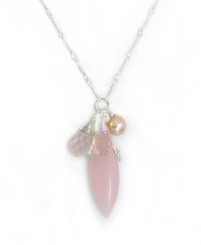 Sterling Silver Eliptical Cut Stone Cluster Pendant Necklace, Pink
