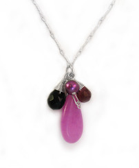 Sterling Silver Eliptical Cut Stone Cluster Pendant Necklace, Purple