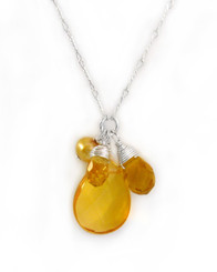 Sterling Silver Eliptical Cut Stone Cluster Pendant Necklace, Yellow