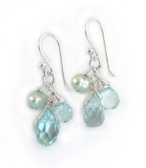Sterling Silver Teardrop Stone Cluster Drop Earrings, Aqua