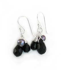 Sterling Silver Teardrop Stone Cluster Drop Earrings, Black