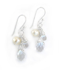 Sterling Silver Teardrop Stone Cluster Drop Earrings, Clear