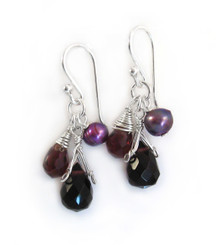 Sterling Silver Teardrop Stone Cluster Drop Earrings, Purple