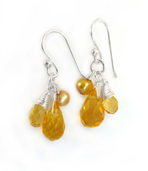 Sterling Silver Teardrop Stone Cluster Drop Earrings, Yellow