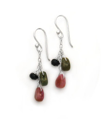 Sterling Silver Briolette Cascade Drop Earrings, Pink Tormaline